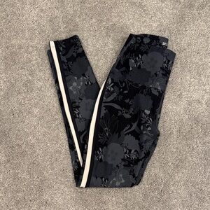 Splits59 Black Floral Leggings with black and White Stripe, size small